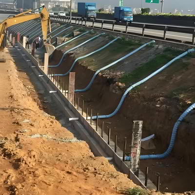 Flexible permeable hose are used for road drainage