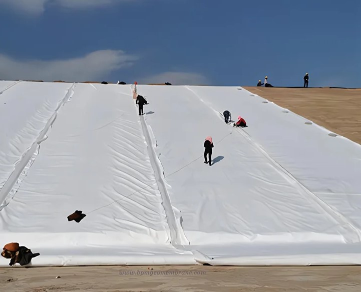	非织造布复合土工膜用于堤、坝前水平防渗铺盖、地基垂直防渗层、施工围堰、废料场